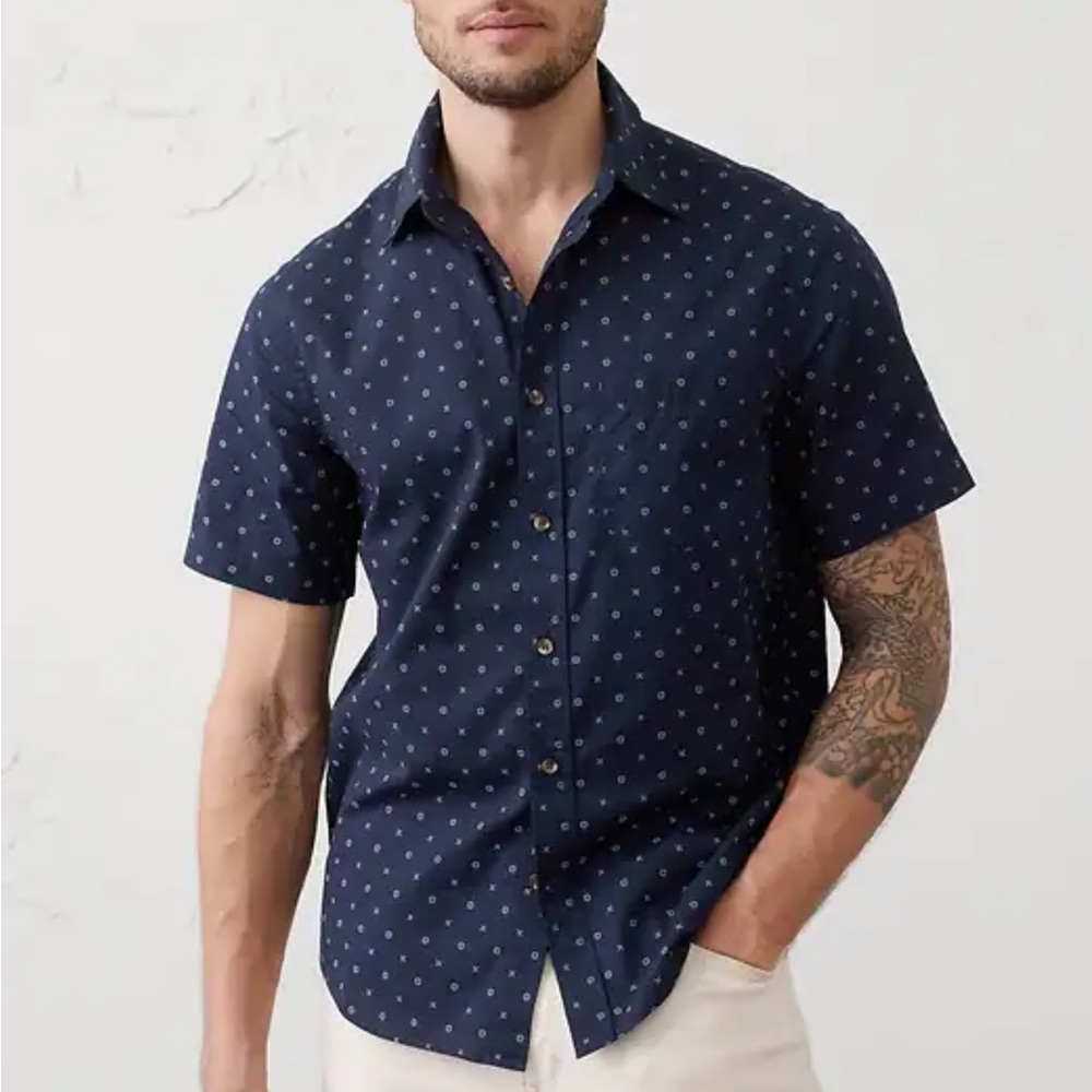 George Navy Short-Sleeve Button-Down Polka Dots